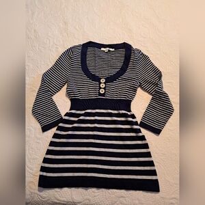 Boden women's size 6 3/4 sleeve blue & white stripe fine knit sweater VGUC